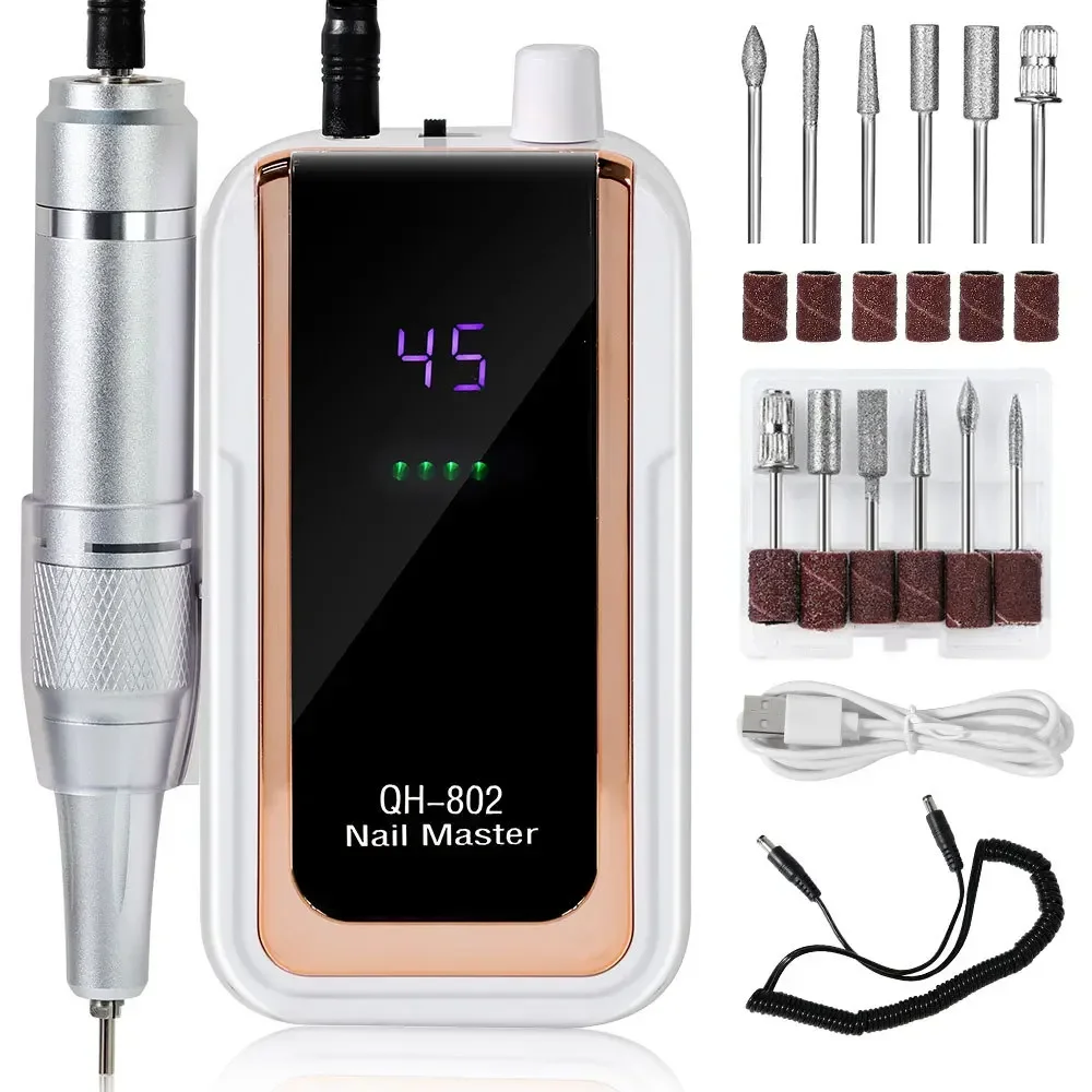 

45000RPM Rechargeable Electric Nail Drill Machine With USB Connector Nail Polish Remover Drill Set Manicure Low Noise