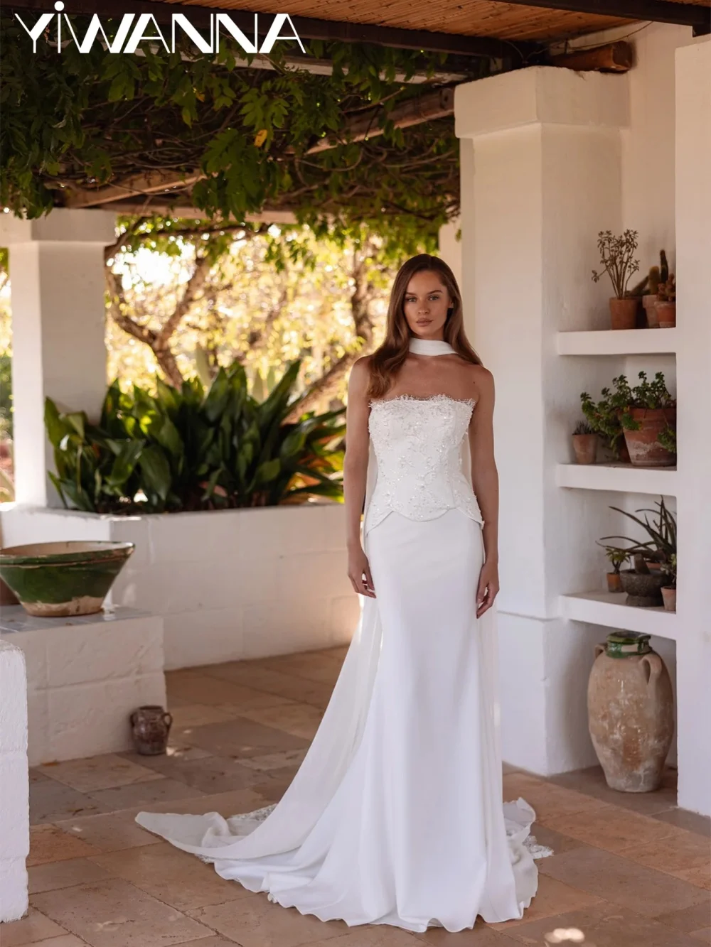 2026 With Corset Beaded Lace Wedding Dress Elegant Strapless Satin Mermaid Bridal Gown Customized Dreamy Long Dresses For Bride