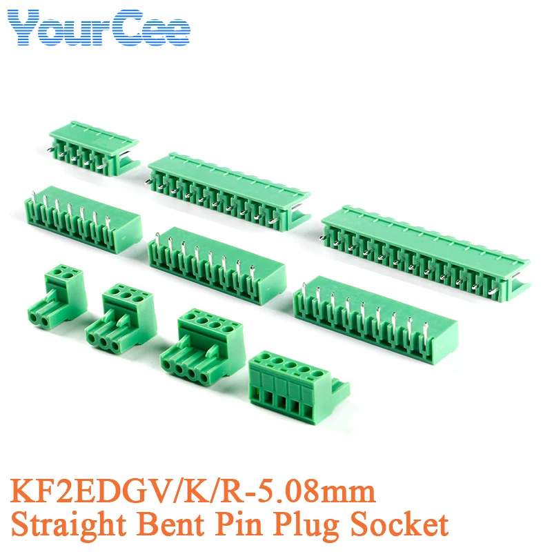 5Pcs KF2EDGV/R/K-5.08mm Terminal Block Connector Straight Bent Pin Plug Socket Connecting Terminal