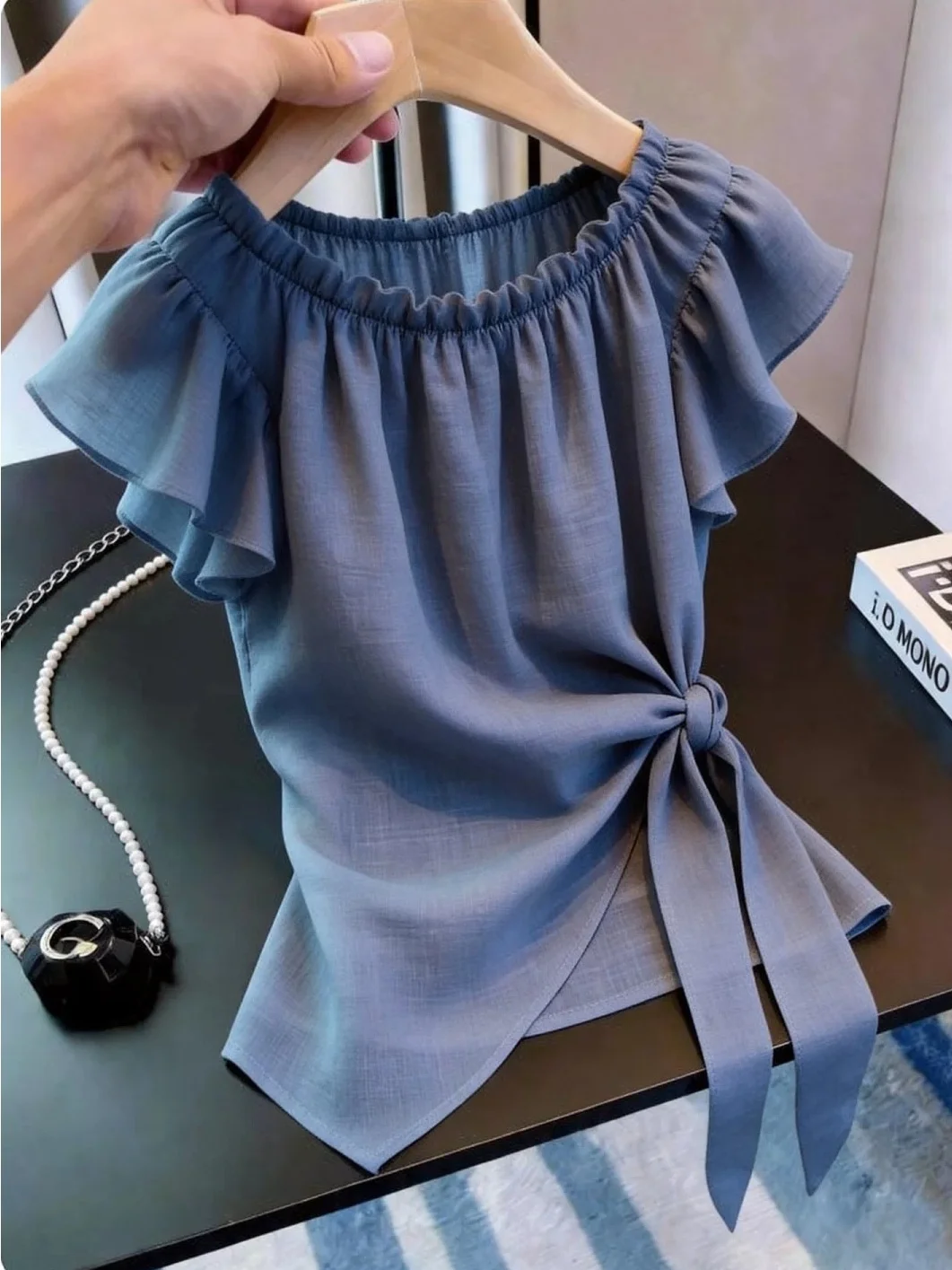

Trendy Belted Shirt 2026 Summer New Style Versatile Commute Elegant Top Women Short Sleeve Straight Cut Korean Version