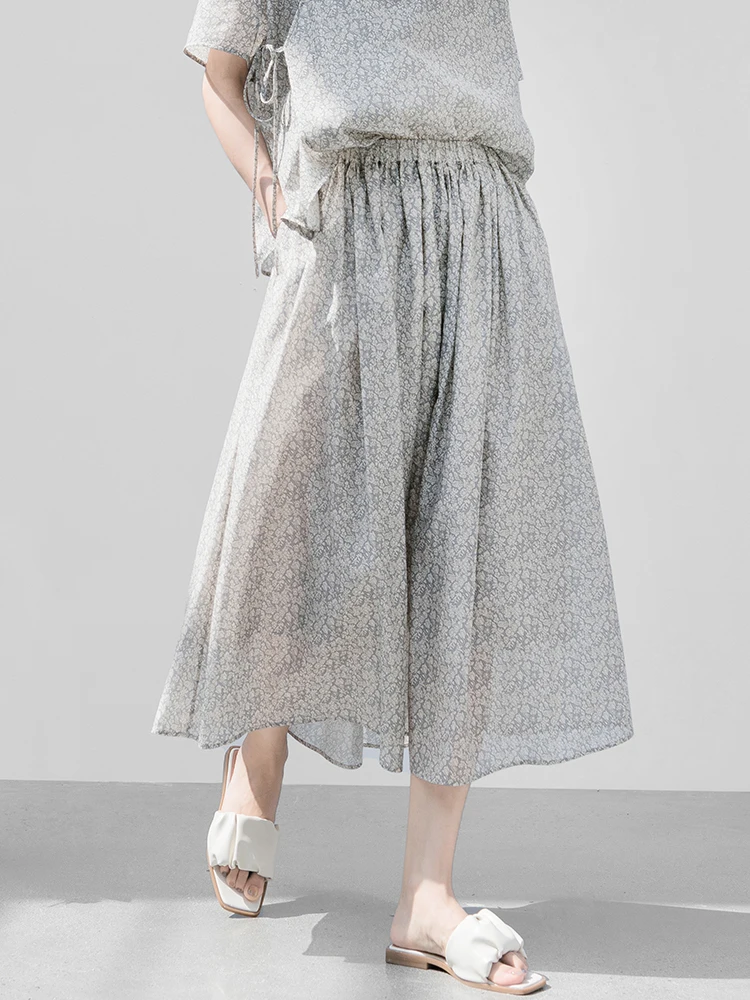 

Новая коллекция Le: Шелково-хлопковая юбка с принтом, на резинке, тонкая, летняя, прохладная, романтичная, универсальная, длинная, А-силуэт