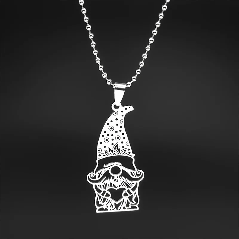 

Hollow Kawaii Dwarf With Hat Car Pendant For Women Men Stainless Steel Gold Silver Color Cute Little People Heart Jewelry Gifts