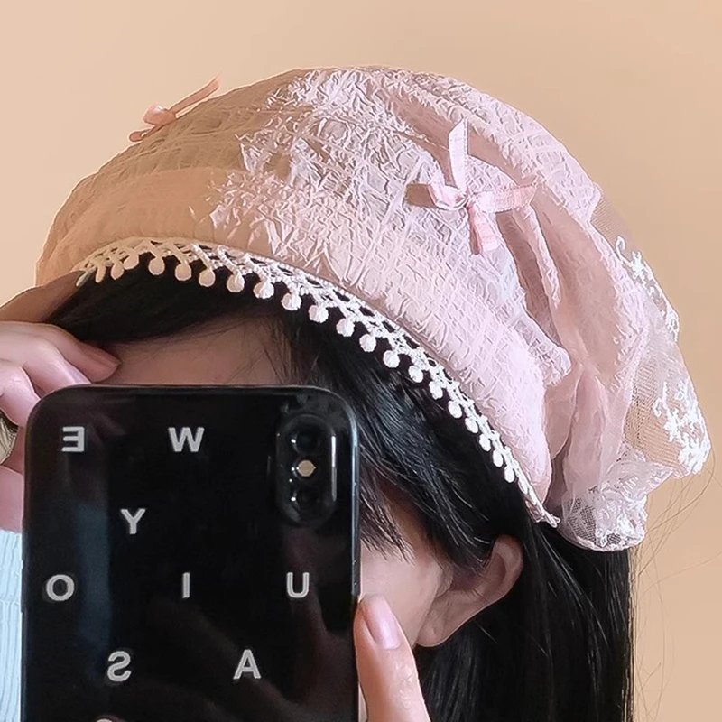 

Fashion Lace bow Triangle Headscarf Summer Autumn White Woven Floral Lace Hair Scarf Wrap Travel Photo Headband Hair Accessories