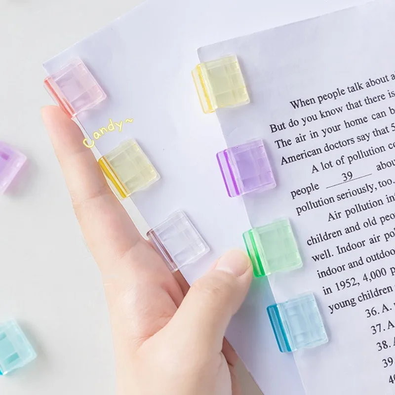 

15-1Pcs Mini Candy Color Paper Clips Pusher Clear Plastic Documents Bookmark File Index Page Holder School Stationary Supplies