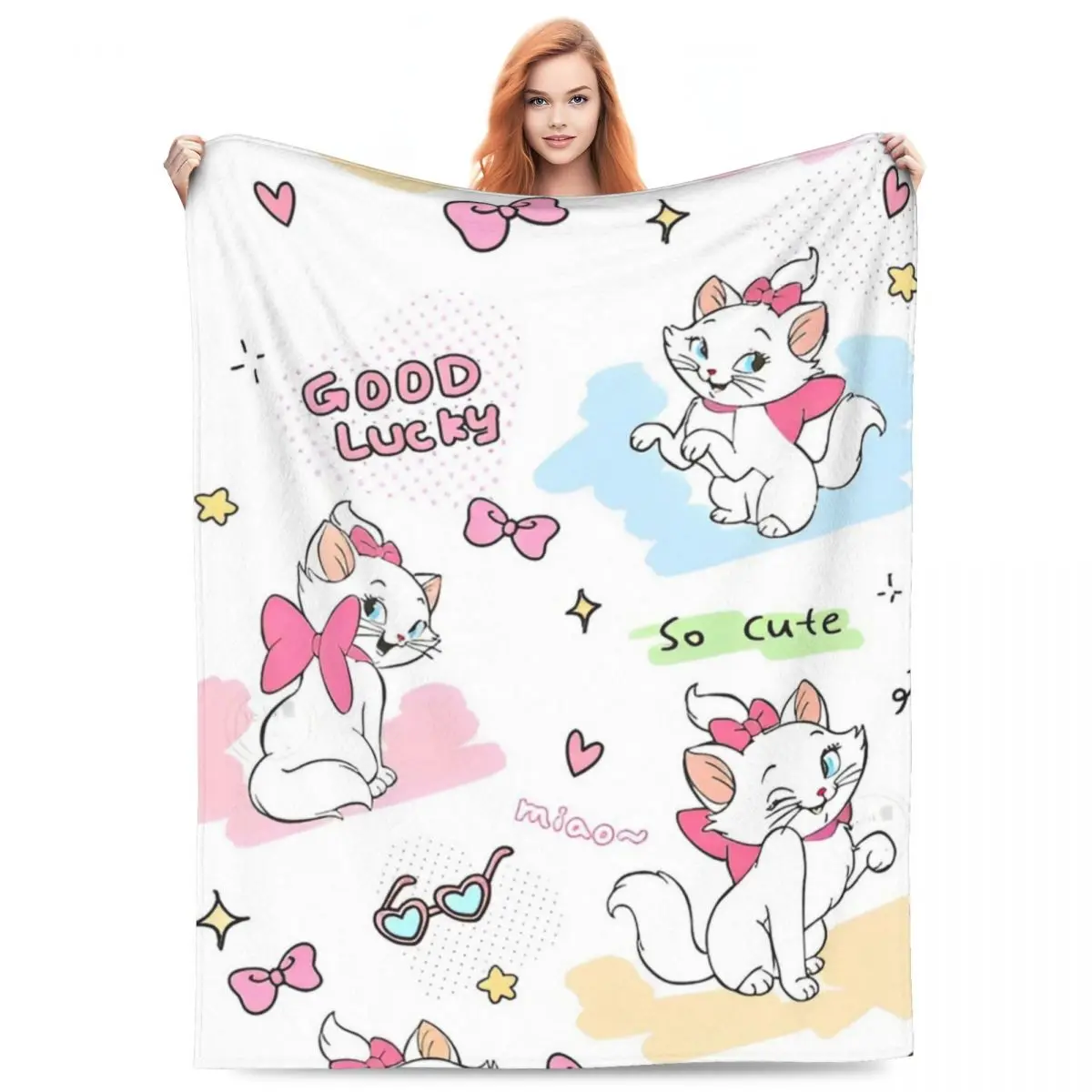 Marie Cat Cartoon Flannel Blanket Super Warm Bedding Throws for Couch Chair Travel Novelty Bedspread Sofa Bed Cover