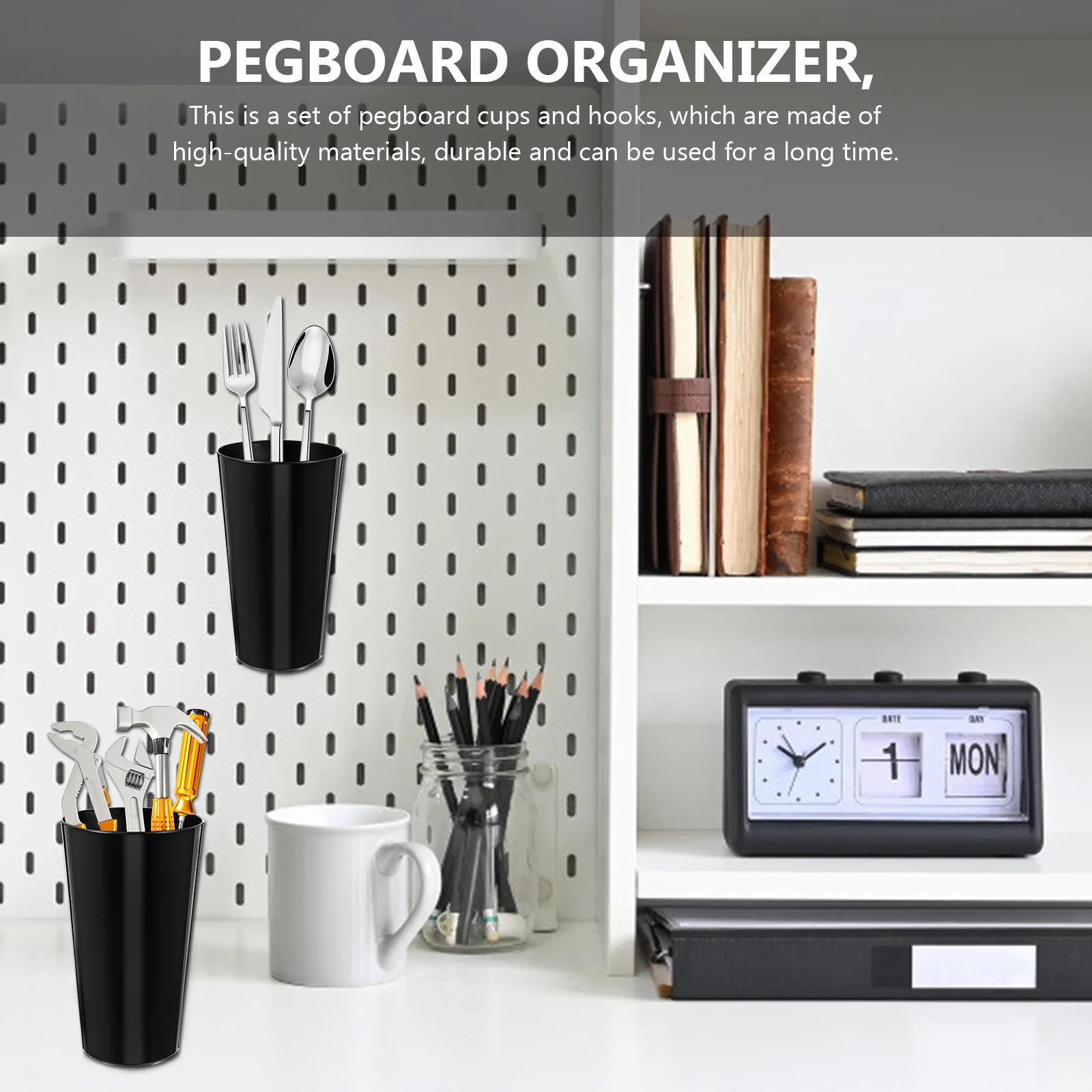 

1 set 1 Set Pegboard Cups With Hooks Hardware Storage Bins For Garage Workshop Abs Plastic Pegboard Holders Kits Silver