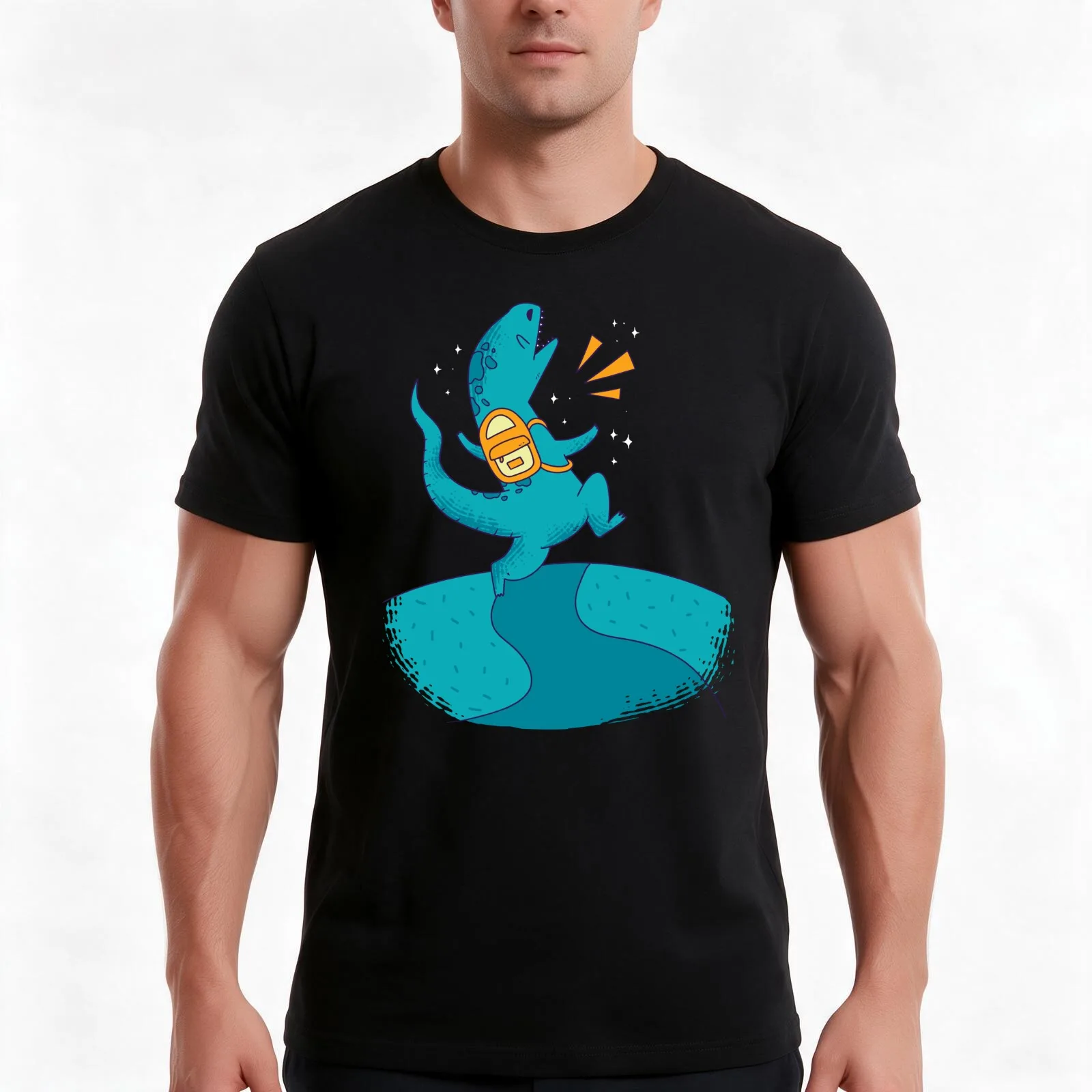 DINOSAUR BACKPACK T-Shirt, Summer Casual Cotton Tee, Oversized Streetwear Tops, Vintage Graphic Print, Loose Fit Short Sleeve