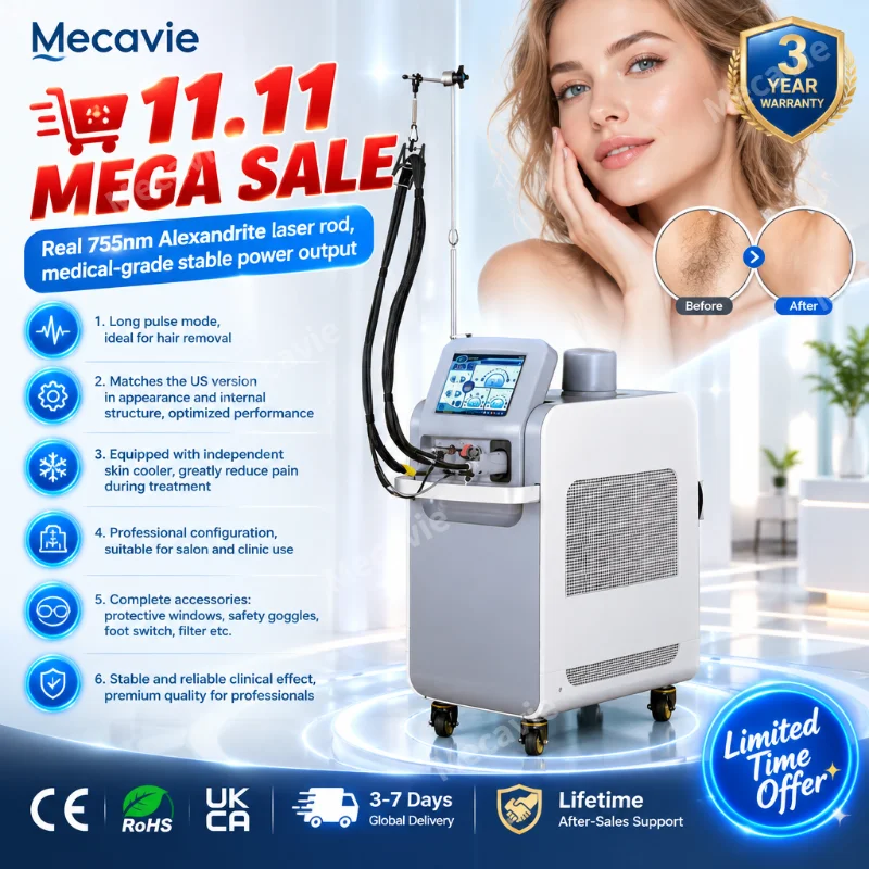 755nm Alexandrite Long Pulse Laser Machine Real Laser Rod Skin Cooling Hair Removal Skin Rejuvenation Beauty Salon Equipment