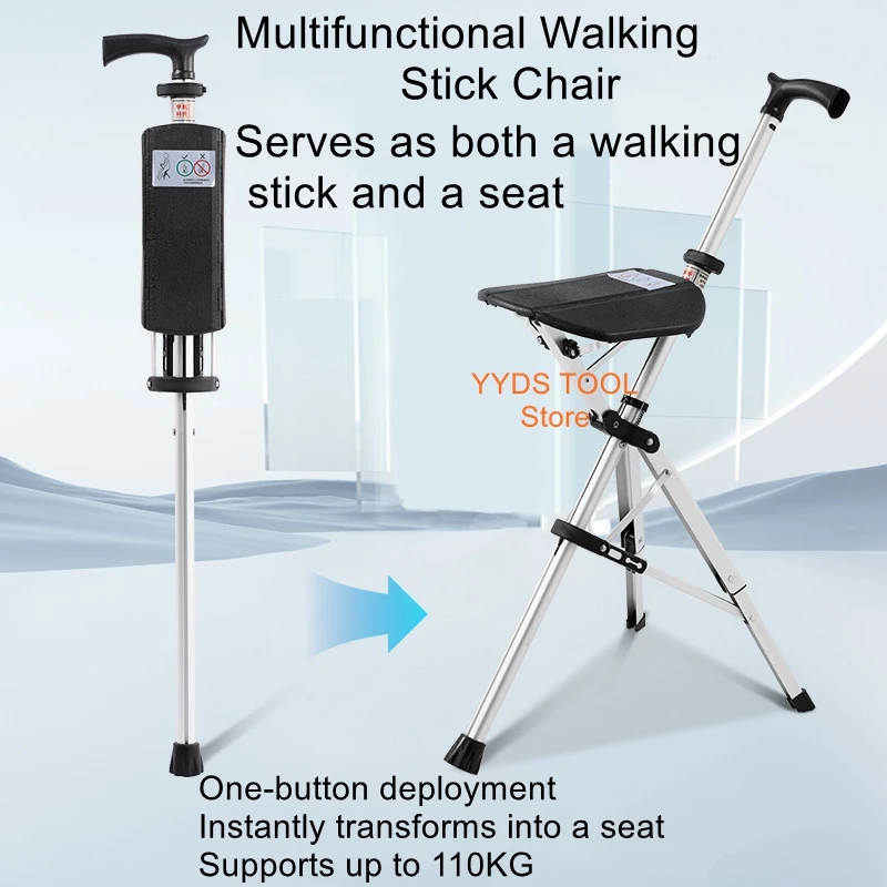 

Folding Portable Walking Stick Chair for Seniors: One-Touch Opening, Lightweight Outdoor Hiking Chair