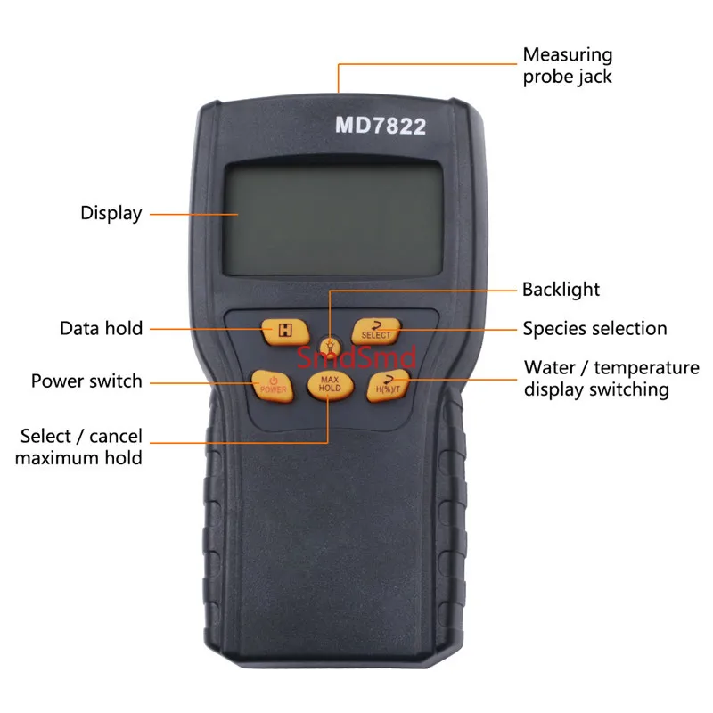 MD7822 Grain Moisture Meter LCD Display Digital Humidity Tester Moisture Content Detector for Contains Wheat Corn Rice
