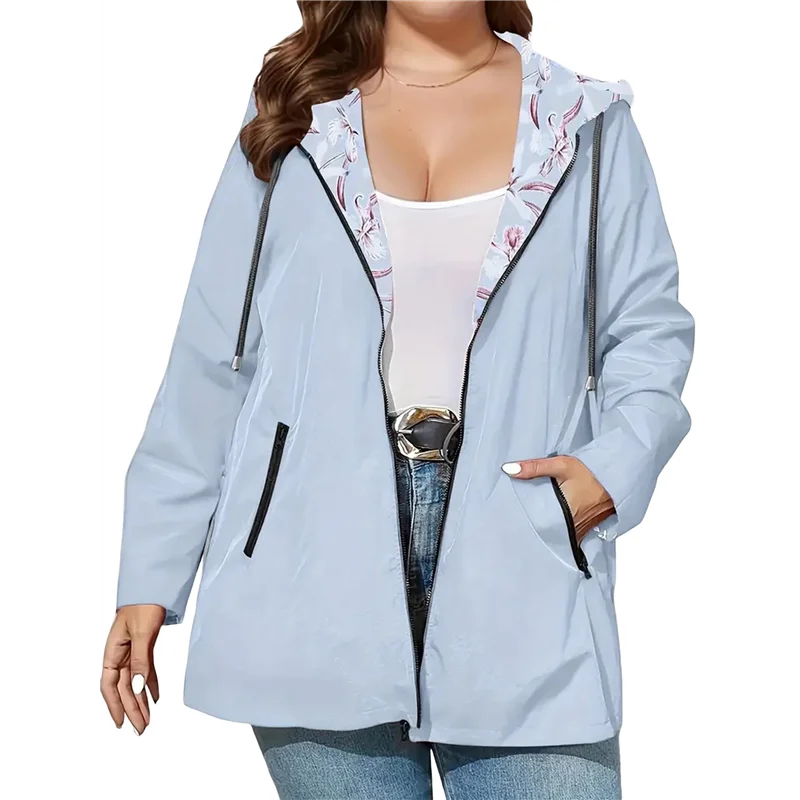 

Женская двусторонняя легкая куртка на молнии с капюшоном и длинными рукавами, повседневная ветровка, верхняя одежда, водонепроницаемая