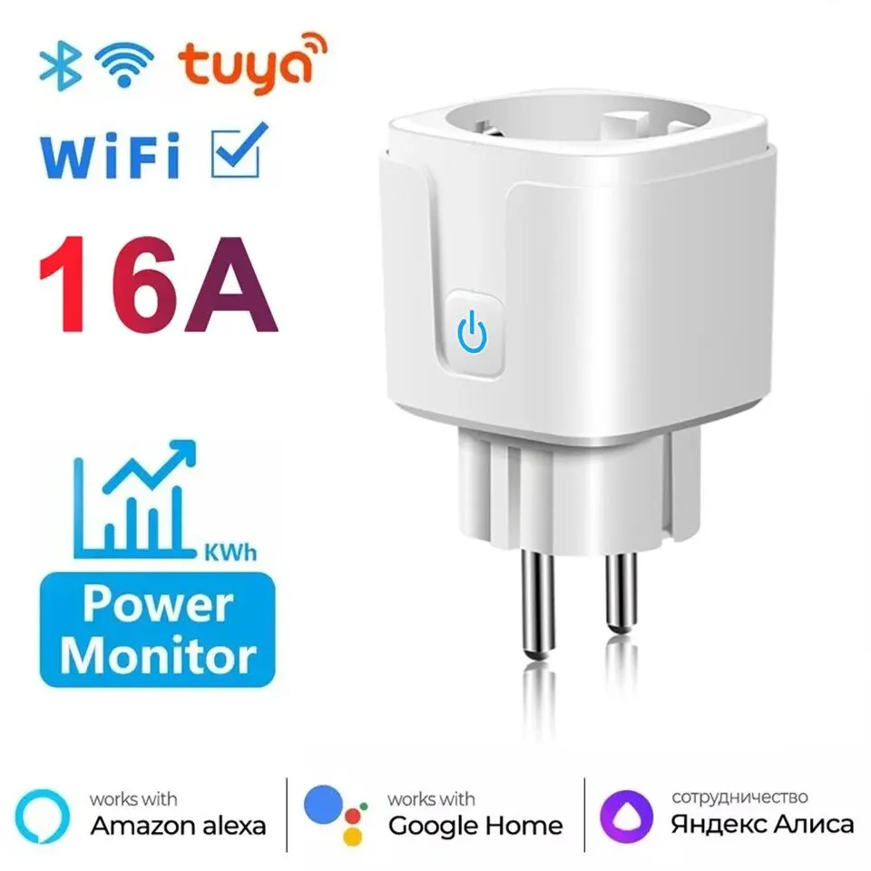 Meetoo 16A Tuya EU WiFi Socket Plug Smart Life Outlet With Monitor Timing Function WiFi Plug with APP Control and Alexa Google