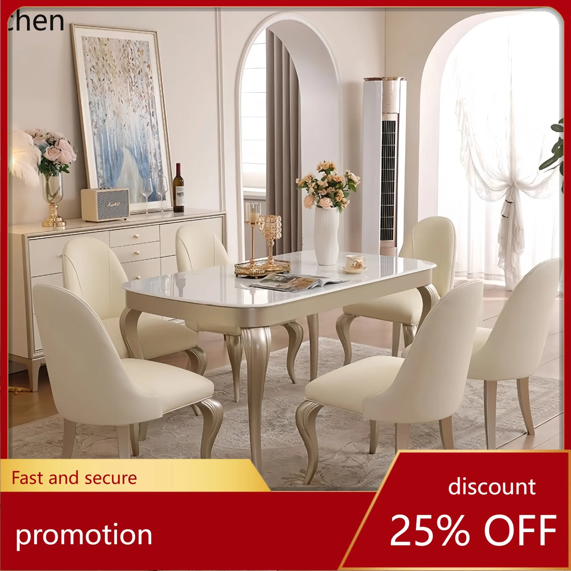 

HXL Dining Table Marble Solid Wood Dining Table and Chair Restaurant Table and Chair Combination High-end Solid Wood Furniture