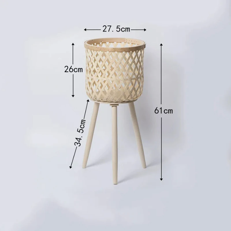 Nordic style rattan flower pot indoor balcony living room plant green flowers hand-woven wooden tall floor flower stand