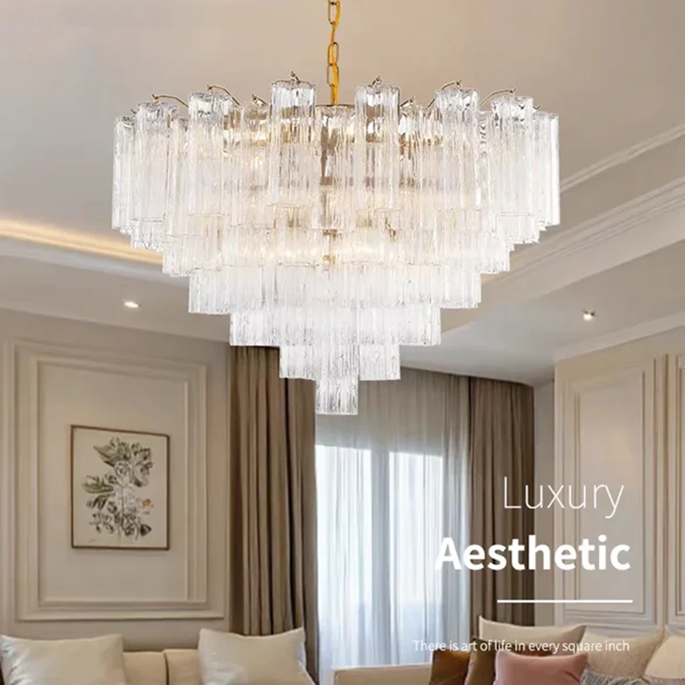 

Glass Chandeliers Lamp Round For Dining Living Room Bedroom Foyer Modern Glass Crystal Tube Hanging Chandelier Lights