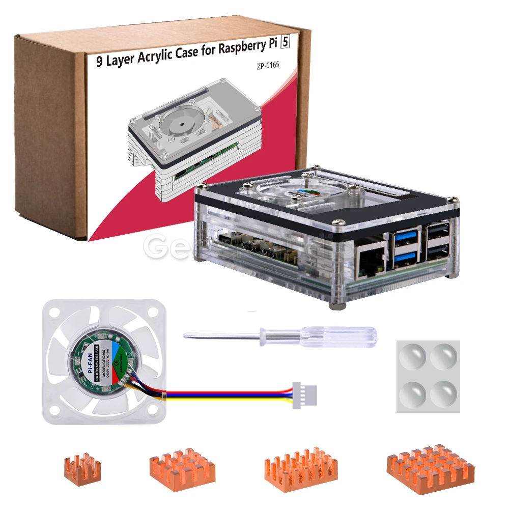 

Raspberry Pi 5 Acrylic Case 9 Layers Transparent Enlosure With Cooling Fan Heatsink for RPI 5