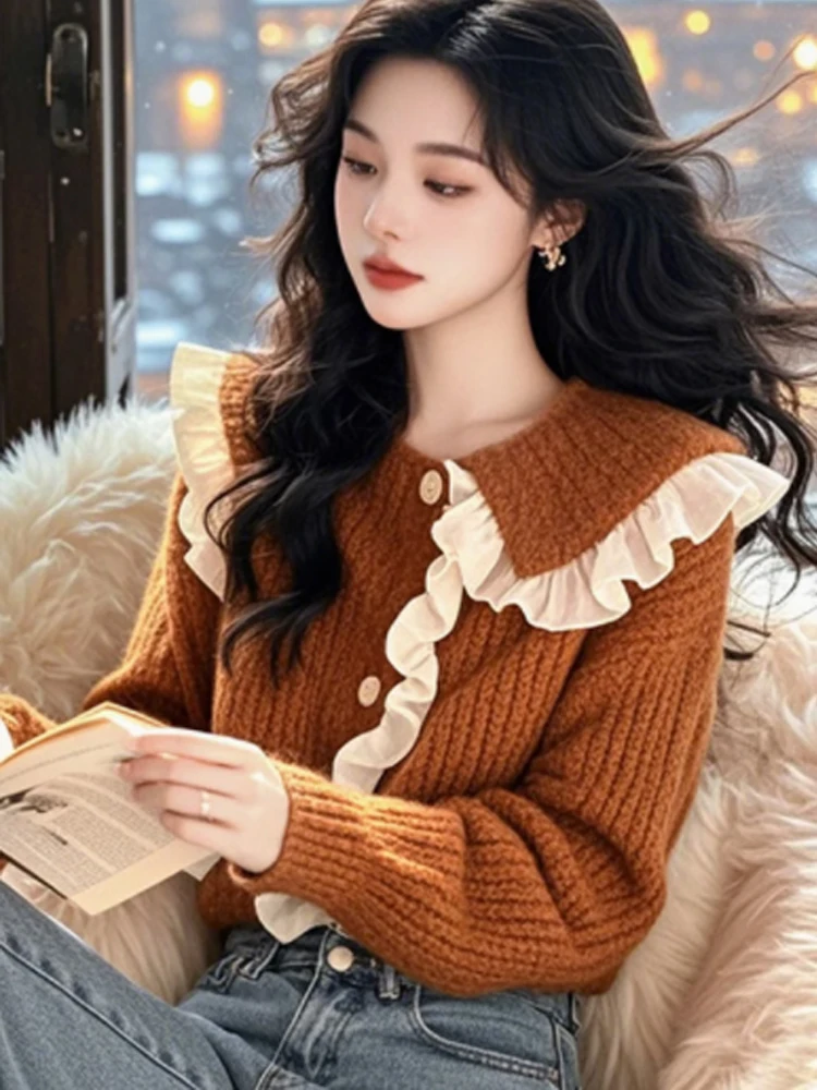 

Женский свободный вязаный свитер-кардиган с широким подолом, мягкий, уютный, нежный, с индивидуальным дизайном, с открытым передом