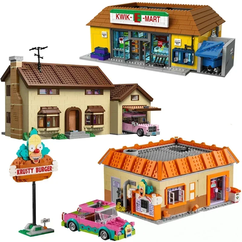 Creativo The Krusty Burger Restaurants Kwik-E-Mart supermercado casa de bloques de construcción ladrillos de construcción juguete para regalo para niños adultos