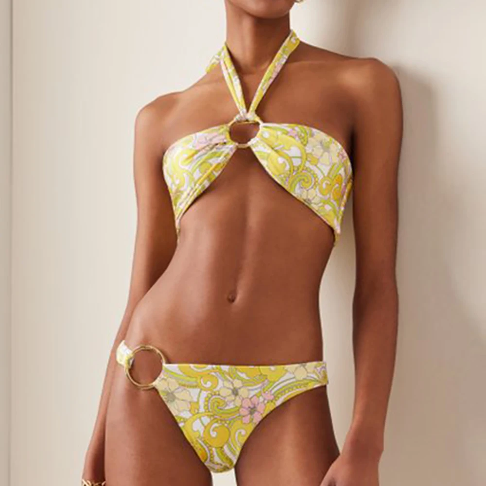 

Women Swimsuit 2024 Sexy 2 Pieces Bikini Set Bathing Suit Women Yellow Printing Feminine Bikinis Fashion New Style Swimwear