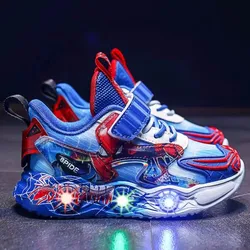 Marvel Boys' LED Shoes Autumn Children's Mesh Casual Sports Shoes Cartoon Breathable Light Blue Shoes Sneakers Size 27-37