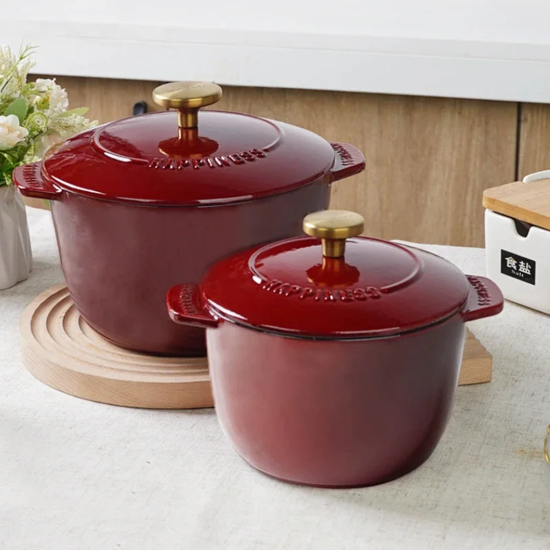 

16cm - 20cm Household Cast Iron Crockpot, Multifunctional Pot for Soup Casserole, High Value Enameled Rice Kettle Cooker