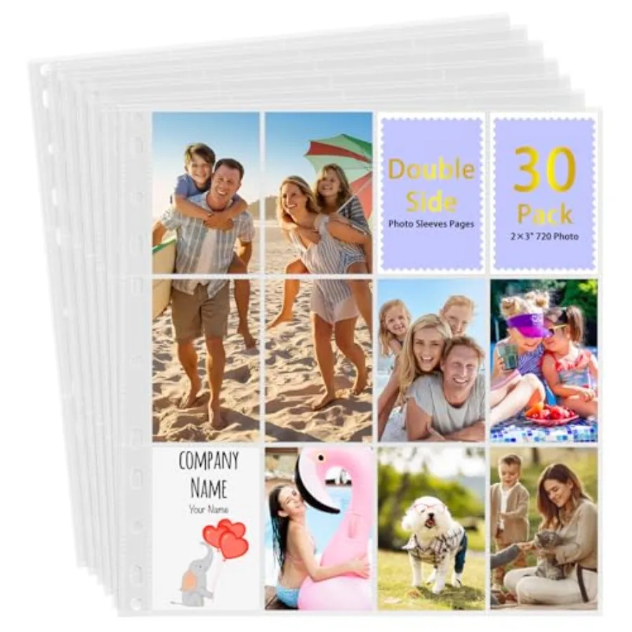 

30 упаковок 2x3 фоторукавов, 12 карманов, прозрачные защитные листы для 3 кольцевых переплетов, двухсторонние вмещает 720 фотографий, фотоальбом без кислоты
