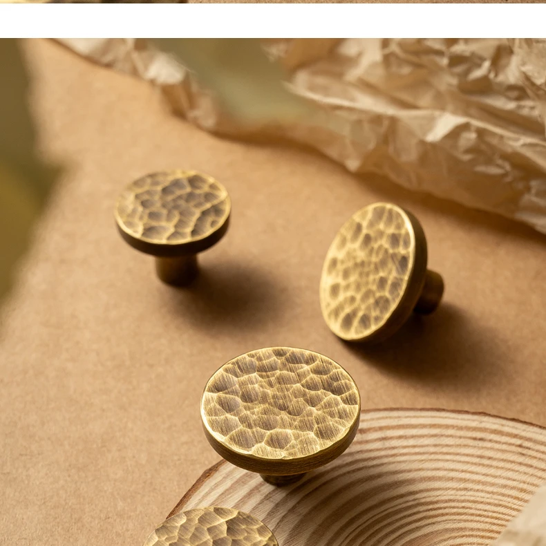 Hammered brass cabinet knob in antique brushed finish — product image 9