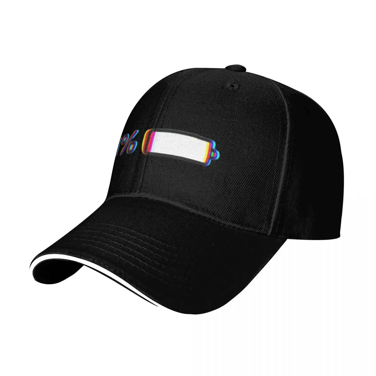 One Percent Glitched Effect Battery Print Baseball Cap Strapback Dad Hat Six Panel Structured Crown Sun Protection UPF 50+