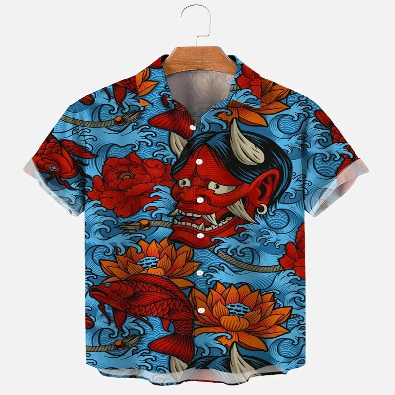 Vintage Demons and Monsters Print Hawaiian Shirt 3D Printed Hawaiian Shirt for Men and Women Casual Shirt Unisex