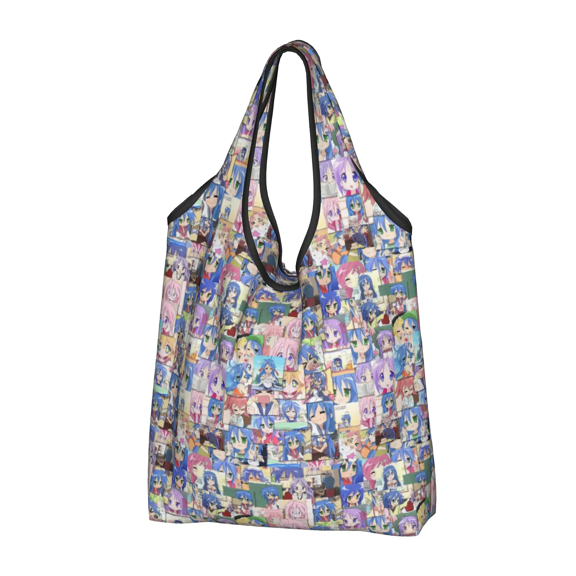 Recycling Japane Lucky Star Kawaii  Shopping Bag Women Tote Bag Portable Anime Game  Groceries Shopper Bags