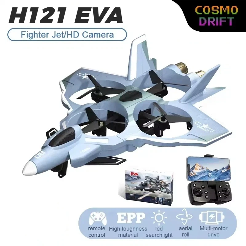 JJRC 2.4G RC Foam Fighter Jet with Missile Launch Stunt Flight Drone Airplane Toy Remote Control EPP Aircraft for Kids Boys