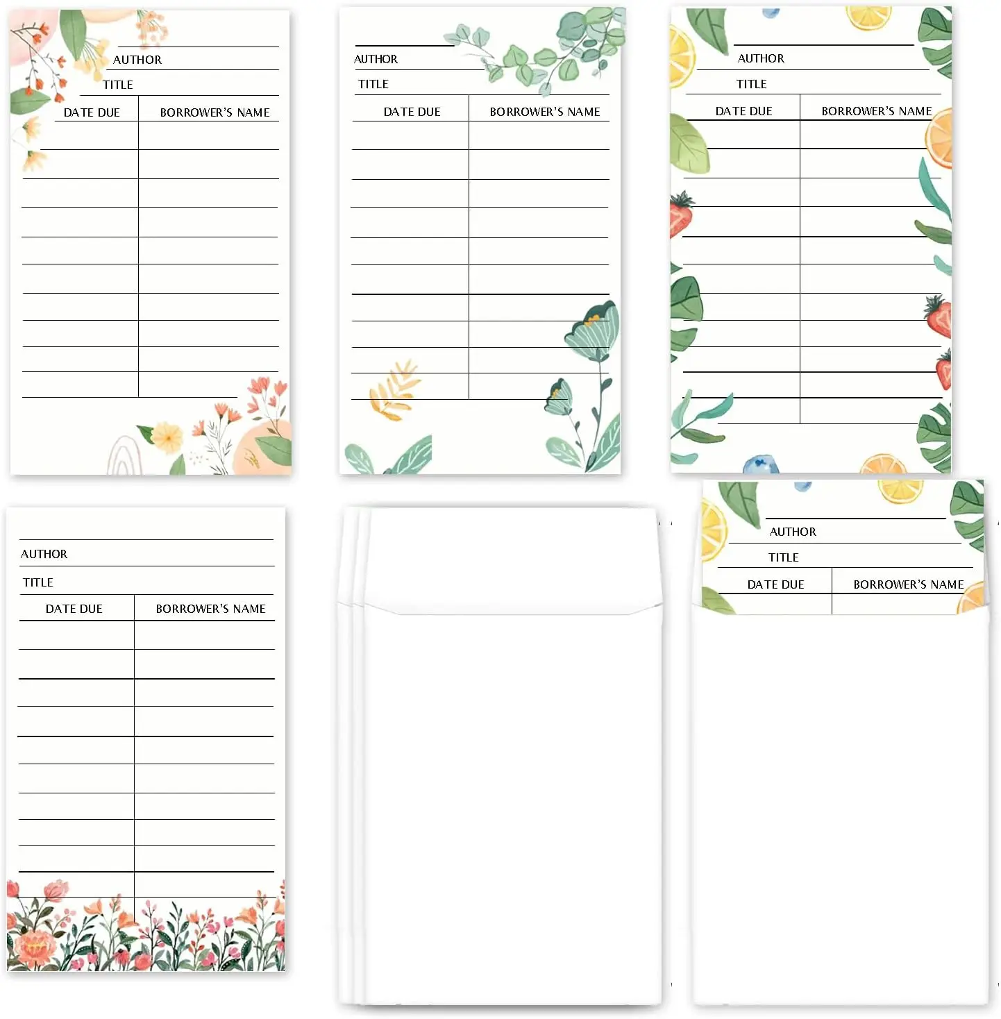 

Library Pockets and Cards Blank Library Cards with Library Envelopes Self Adhesive Book Card Library Cards
