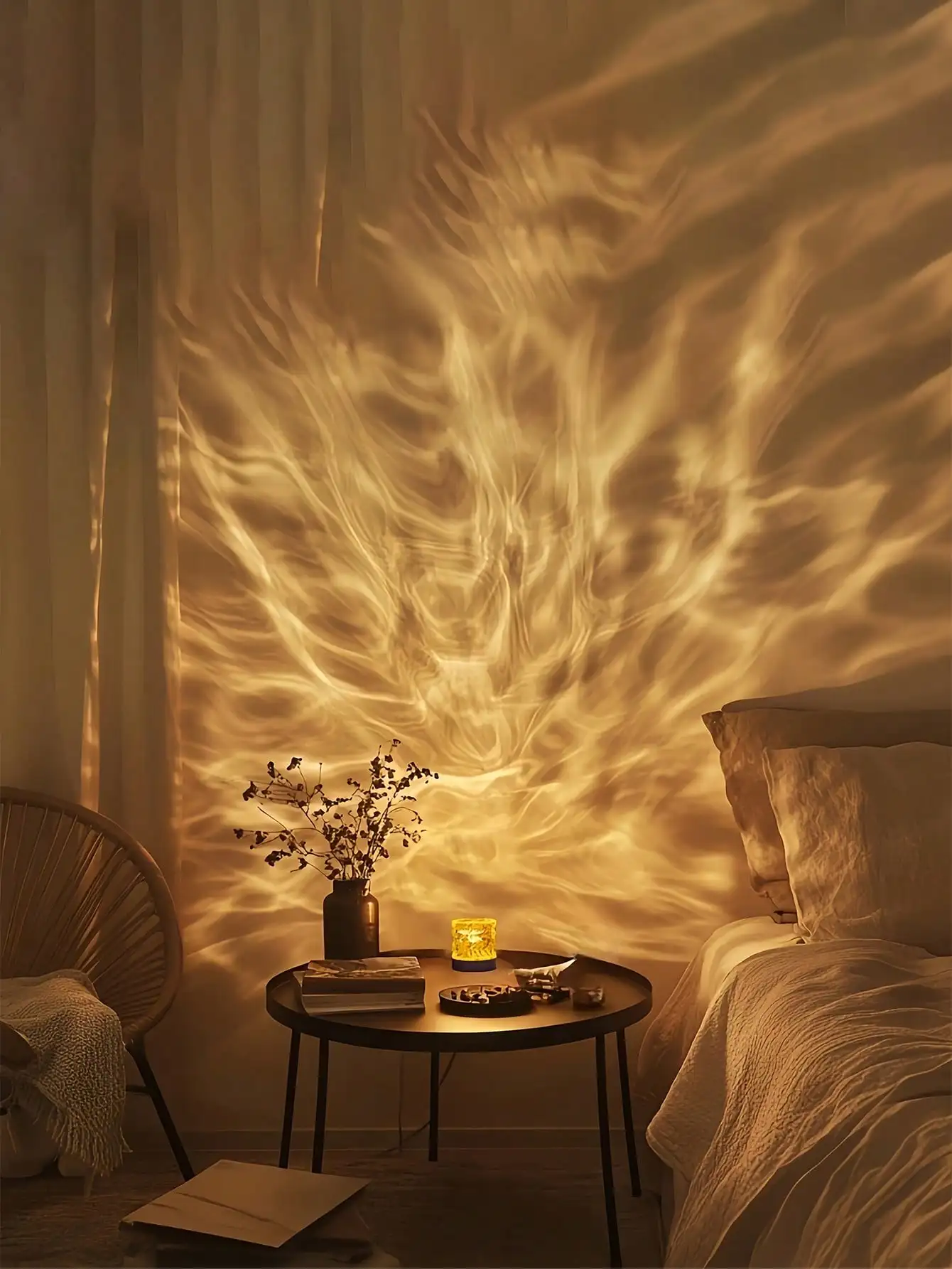 Cylindrical Water Wave RGB Projection Lamp, 16-Color Dynamic USB Night Light for Bedroom Christmas Decor