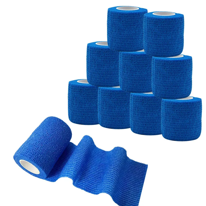 6/24pc Rolls Adhesive Bandage Blue Elastic Breathable Sports Non-woven Wrap Finger Tape For Wrist Ankle First Aid Sports Bandage