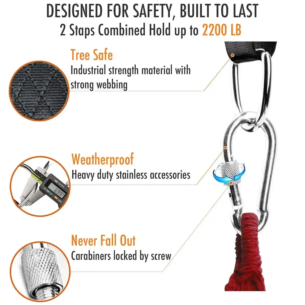 150x5cm Tree Swing Hanging Straps Kit Holds 2000lb With 2 Heavy Duty Carabiner Perfect for Swings Hammock Easy Fast Installation image 3