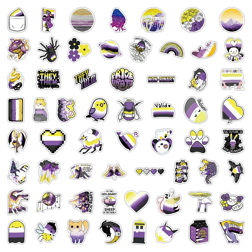 10/30/60pcs Cartoon Nonbinary Pride Stickers Genderqueer Gender Identity Decals Laptop Skateboard Phone Luggage Bike Car Sticker