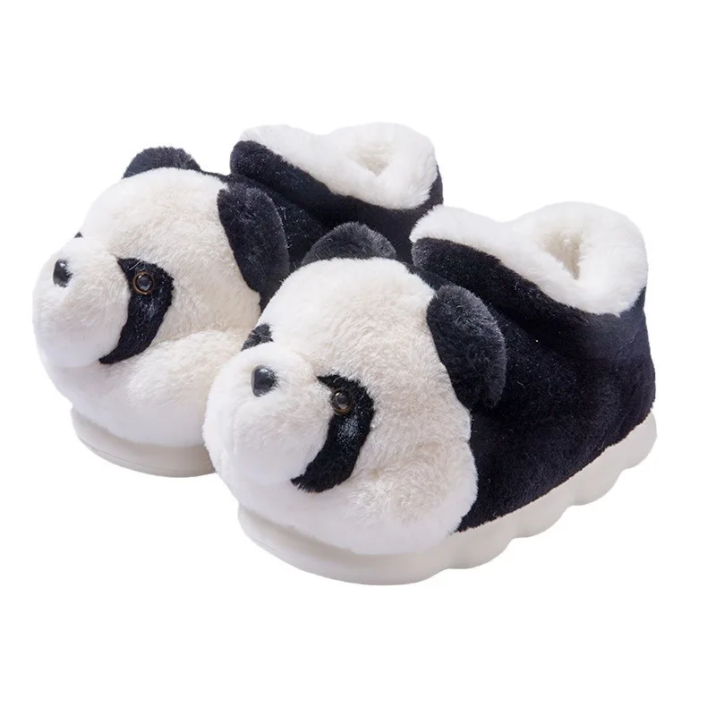 Zapatillas de algodón para el hogar de Panda para mujer, Zapatillas de interior para el hogar de otoño e invierno, zapatos de felpa de algodón peludos con bonitos dibujos animados para hombre