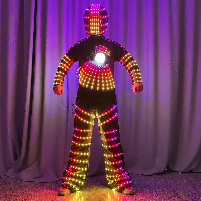 

2026 New LED Robot Light up Costume Man Halloween Festival Glowing Stage Show Wear Helmet Cosplay Anime Party Rave Clothes