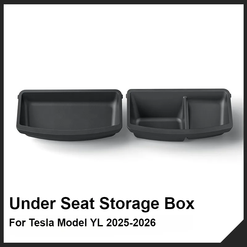 Under Seat Storage Box For Tesla 2026 Model YL 6-Seater TPE Drawer Front Rear First Row Seat Organizer Tray Interior Accessories