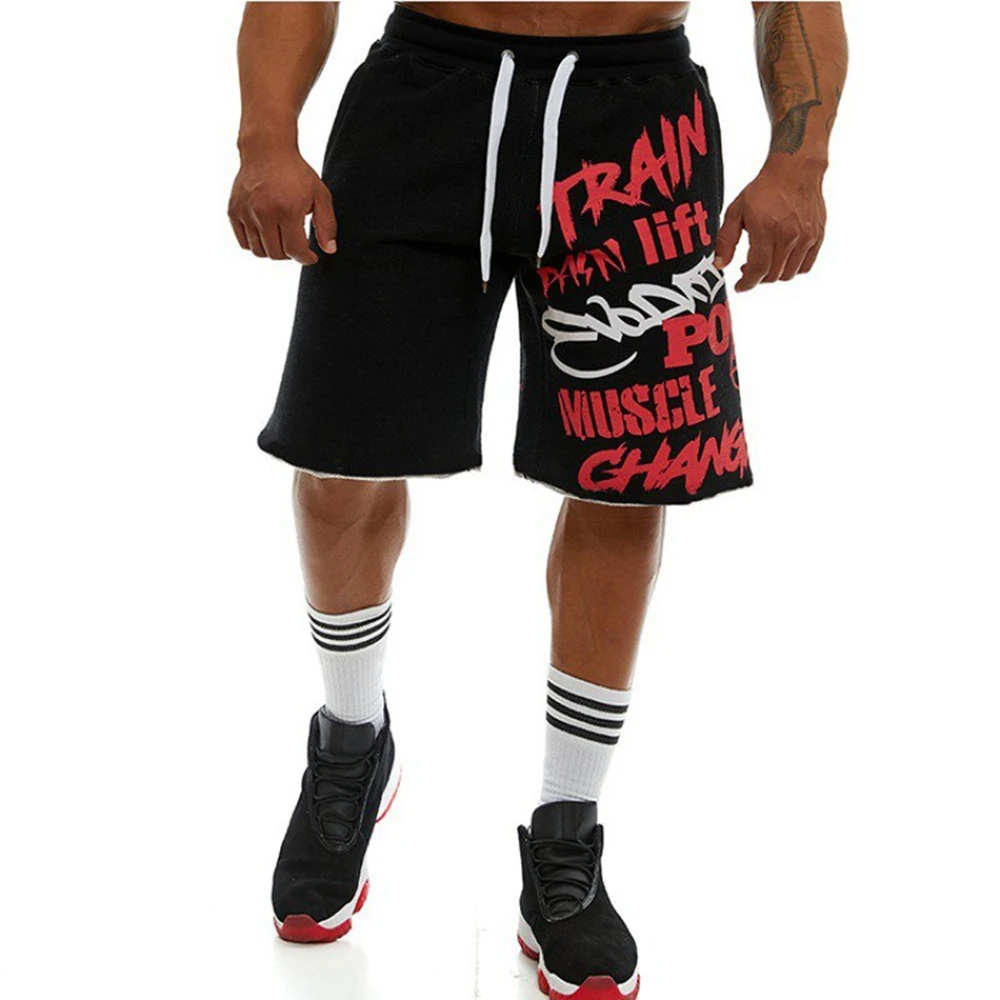 

Шорты мужские хлопковые до колен, повседневные штаны для спортзала и фитнеса, для бега, с принтом, в стиле хип-хоп, летние