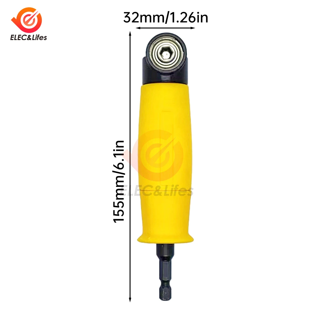 1Pcs 90 Degree Yellow Extended Corner Hexagonal Handle Tool Right Angle Screwdriver Connecting Rod Electric Tool Accessory