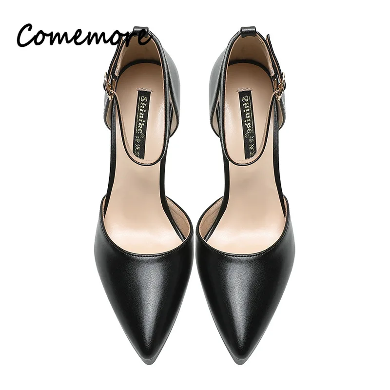 Comemore Platform Pumps Dress Shoes Leather Ladies High Heels 2024 Summer Footwear Tacones Mujer Women Sandals Ladies Stilettos