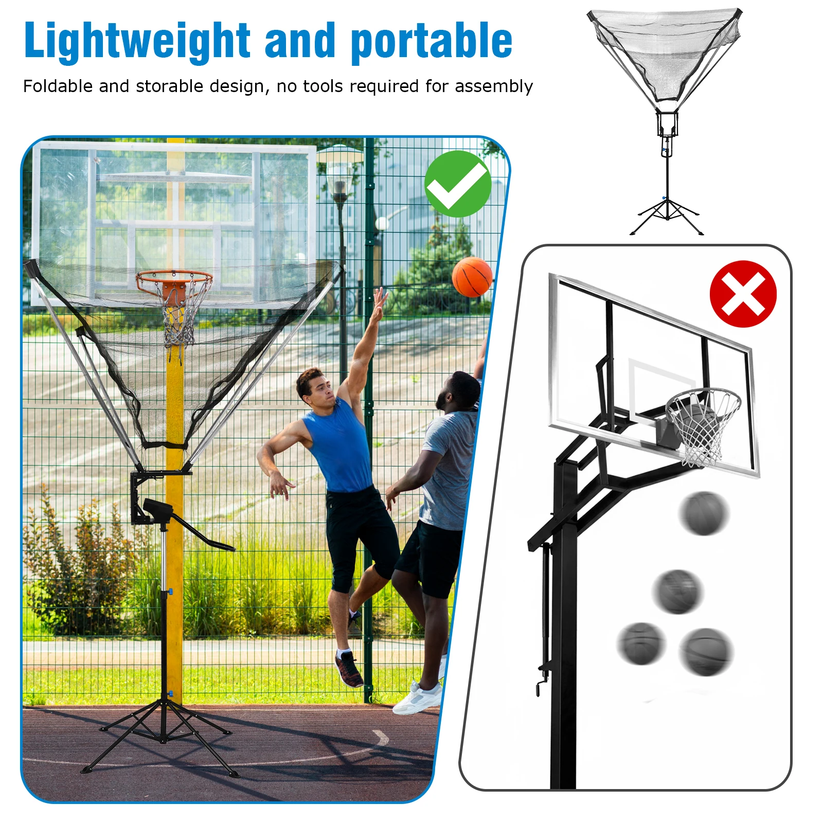 

Тренажер для баскетбольных бросков с отскоком на 180 градусов ° Вращающаяся тренировочная система для баскетбола с сеткой и системой возврата мяча, простая в сборке