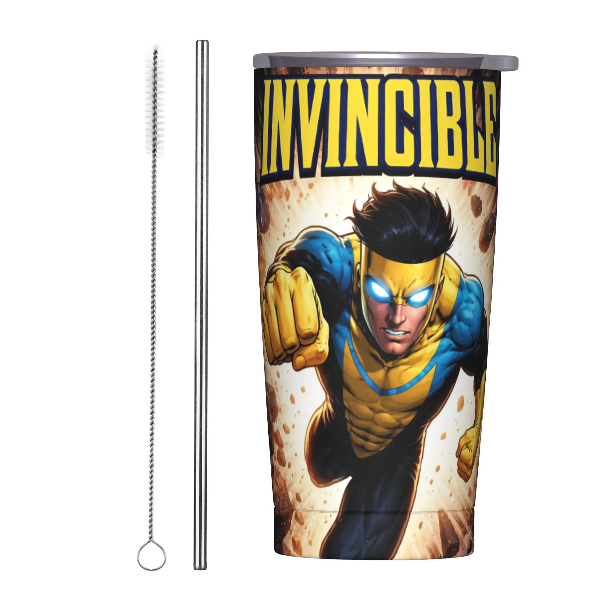 Invincibles Comic Insulated Tumbler with Straws Lid  Vacuum Coffee Mugs Outdoor Portable Car Bottle Cup 20oz