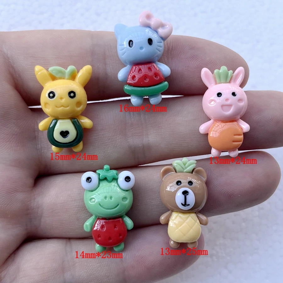 10 artoon fruit animal combination resin flat back Kawaii Cat Bear Rabbit frog decorative scrapbook diy decorative resin craft