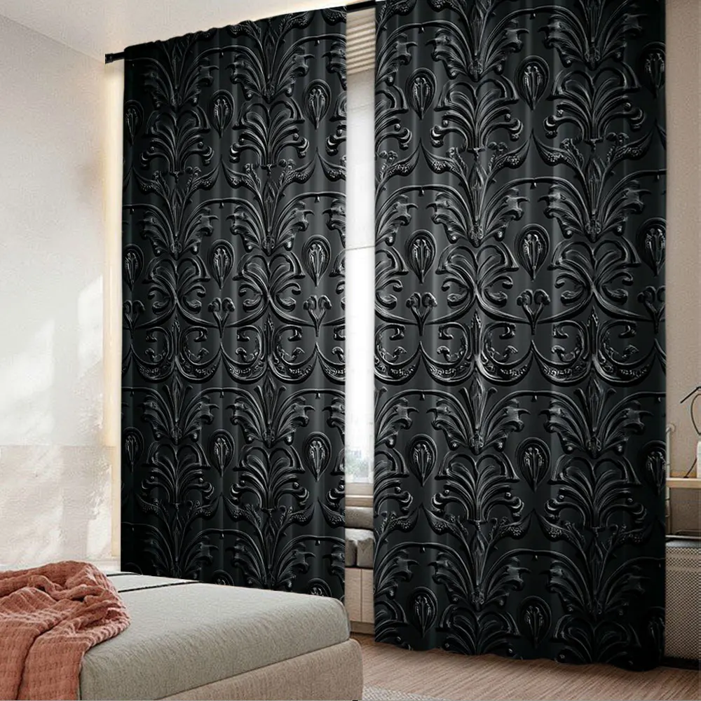 

2Pcs Vintage Curtain Antique Baroque Pattern With Mild Shade Gothic Victorian Style For Bedroom Bathroom Living Room Dining Room