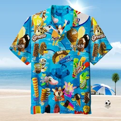 2024 Hawaiian Shirt For Men Summer Ice Cream T-Shirt Beach Prints Short Sleeved Shirt Tops Casual Original Design Men's Clothing