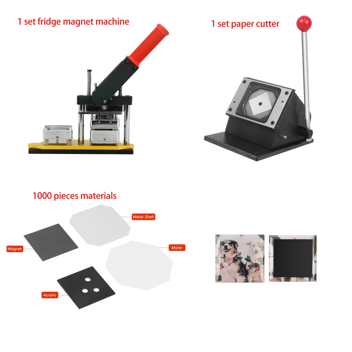 50x50mm Square Refrigerator Badge Press Machine Rotating Metal Sheetl with 1000 PCS Magnet Parts for Fridge