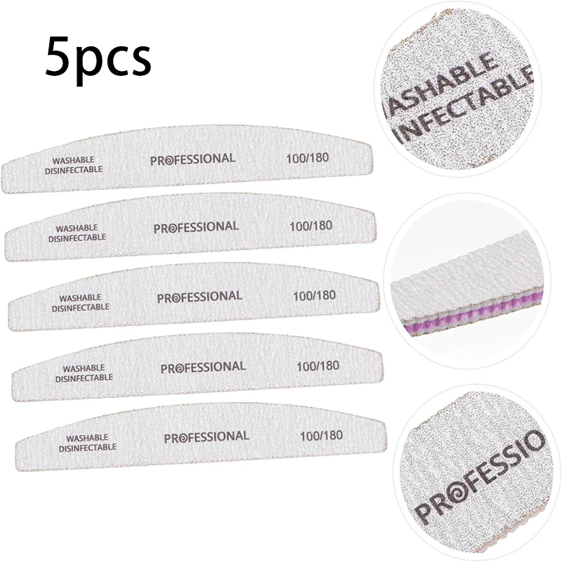 5ピースネイルファイルストリップ - 爪の形を整え、滑らかなエッジを整え、キューティクルを除去し、ジェル/自然爪用のポリッシュ