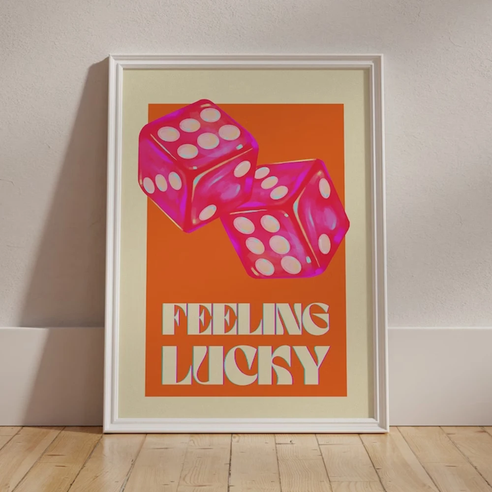 Pink Orange Feeling Lucky Quotes Wall Art Canvas Painting Posters For Living Room Home Decor Minimalist Dopamine Y2K Eclectic